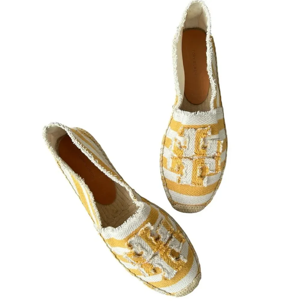 TORY BURCH Fray Stripe Espadrille Flat In Citrus, Size 11, NWOT